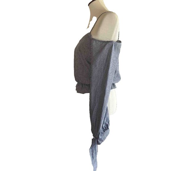 Nasty Gal Emory Park Cold Shoulder Top M Blue NWOT - Picture 9 of 11